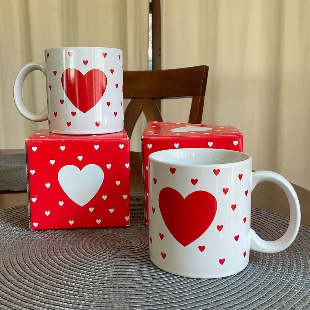 Vintage 1987 Lillian Vernon Heart Mug Set of 2 with Original Boxes No. 9283